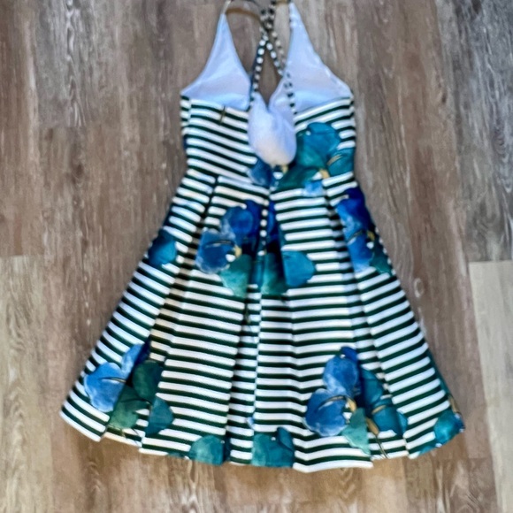 a'gaci Kids Dress with Blue Floral and Stripes - Picture 2 of 5